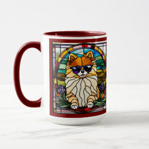 Mug en verre coloré avec un Pomeranian mignon
