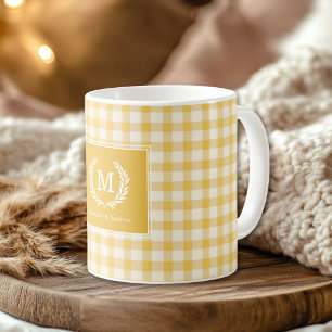 Mug En vichy jaune Monogramme Crest Personnalisé