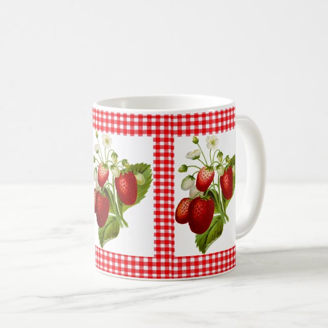 Mug En vichy rouge avec Motif de fraise (Devant droit)