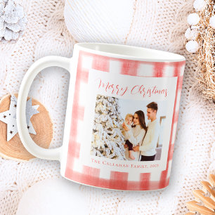 Mug En vichy Rouge mignon Plaid Photo personnalisée No