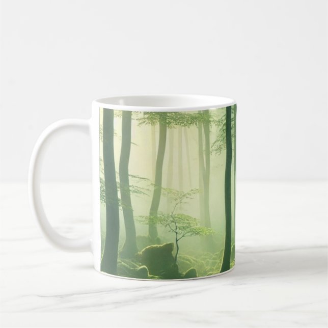 Mug Enchanted Misty Forest Serene Green Woodland Scene (Gauche)