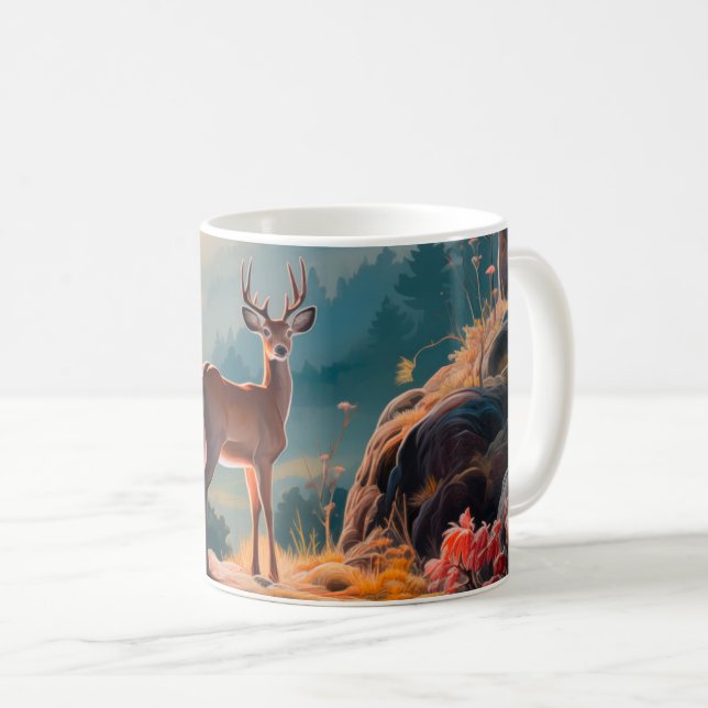 Mug Enchanter la conception de la forêt de cerfs d'aut (Devant droit)