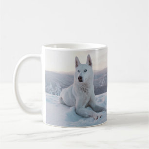 Mug Enchanter le Chien Husky Blanc dans la neige