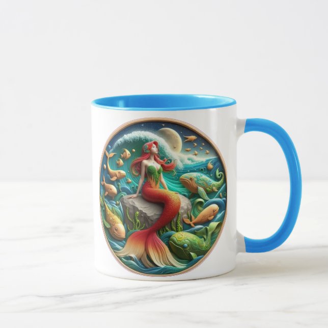 Mug Enchanter une sirène assise sur un rocher sous une (Droite)
