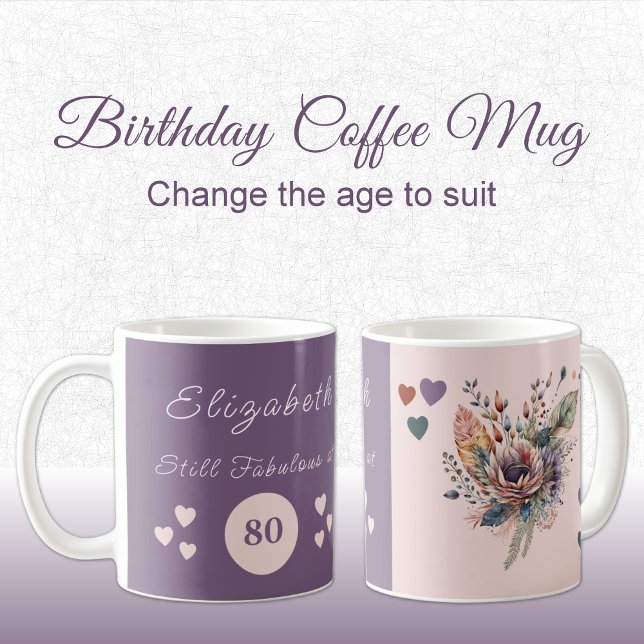 Mug Encore fabuleux à 80 ans fleuri violet rose (Créateur téléchargé)