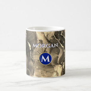 Mug Encre Liquide Sépia, Monogramme & Nom