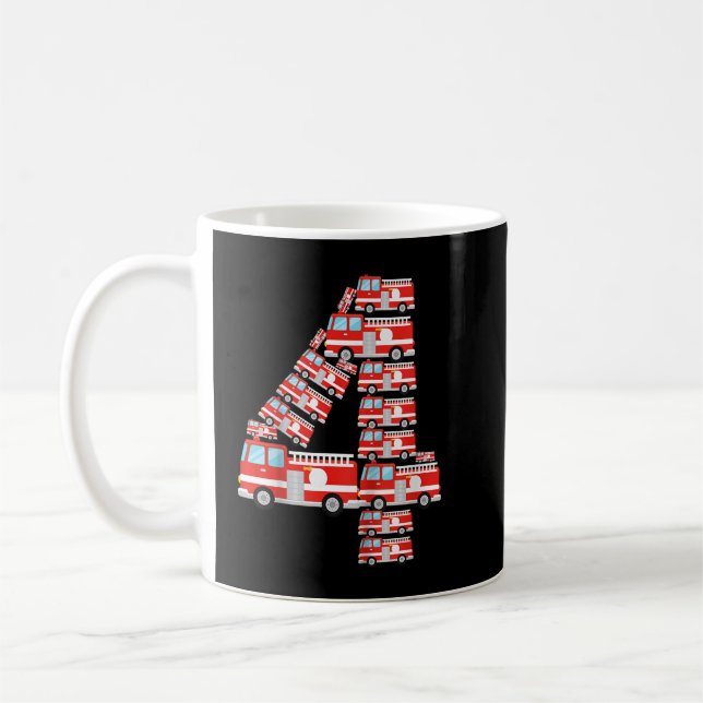 Mug Enfants Camion d'incendie 4e anniversaire Garçon p (Gauche)