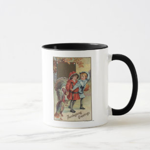 Mug Enfants tenant un citrouille, dindes