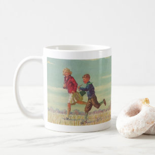 Mug Enfants vintage courant à l'école portant des livr