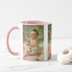 Mug Enfants vintages, mignonne petite fille sur une co