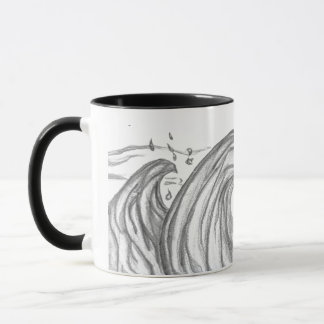 Mug Énorme vague océanique noire et blanche esquissée