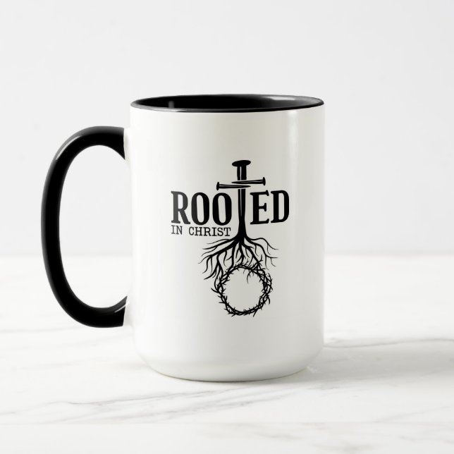 Mug Enraciné Dans Le Christ Écriture Croix Verse chrét (Gauche)