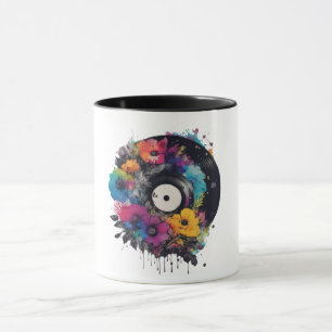 Mug Enregistrement en vinyle avec fleurs colorées