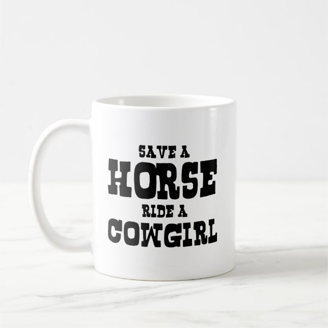 MUG ENREGISTRER UN CHEVAL UNE COWGIRL (Gauche)