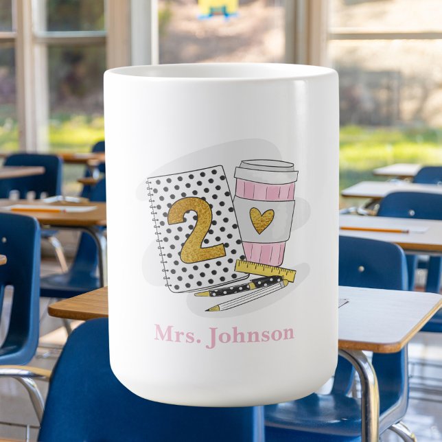 Mug Enseignant de 2e année blanc Carnet préppie café (Créateur téléchargé)