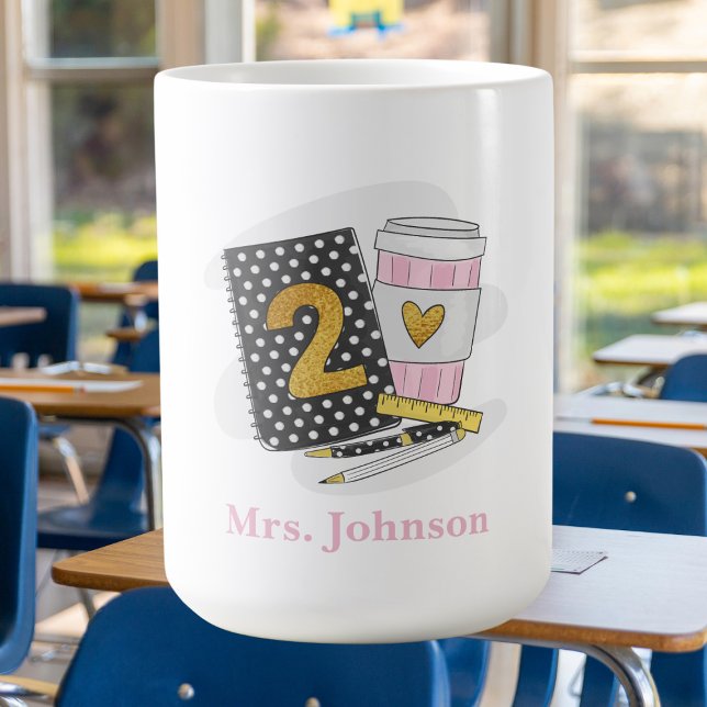 Mug Enseignant de deuxième année Black Preppy Carnet c (Créateur téléchargé)