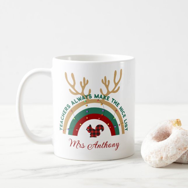 Mug Enseignant de Noël rainbow belle liste (Avec donut)
