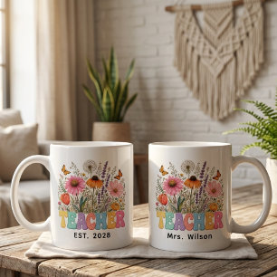Mug Enseignant   Enseignant Floral Rétro Personnalisé 