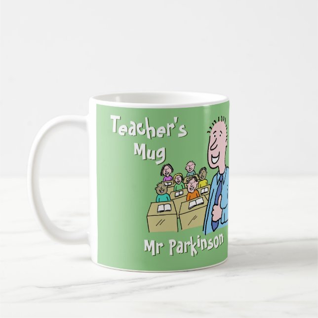 Mug Enseignant mâle blanc avec classe (Gauche)