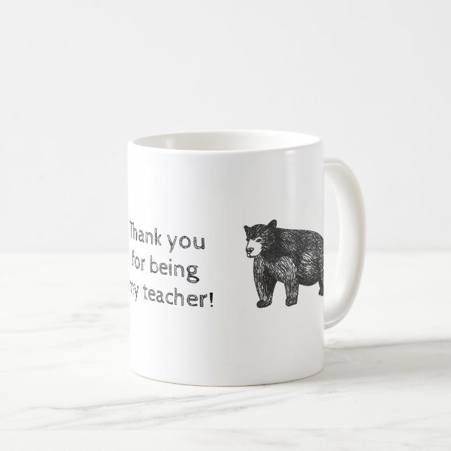 Mug Enseignant Merci Ours noir rustique (Devant droit)