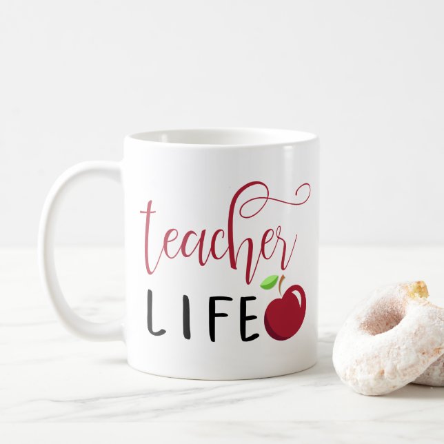 Mug enseignant vie rouge pomme typographie enseignants (Avec donut)