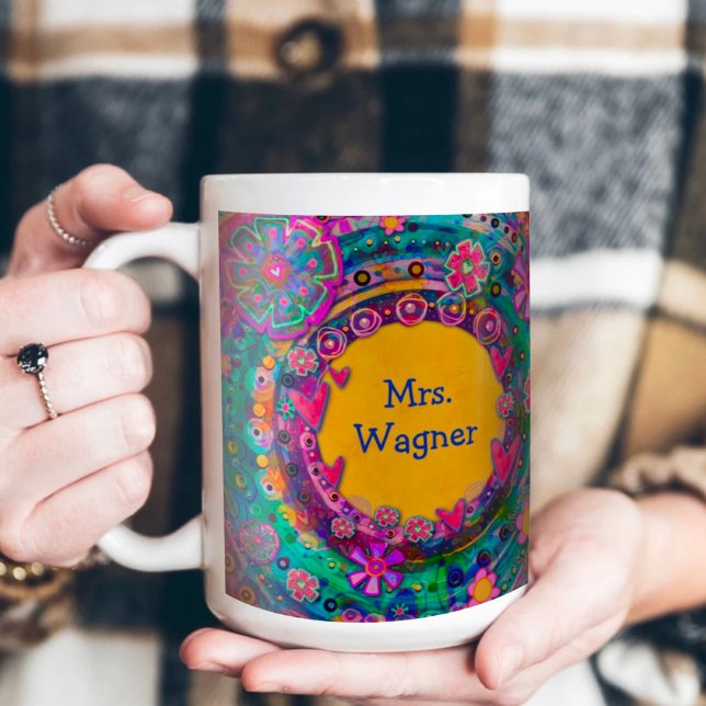Mug Enseigner Inspirer Joli Nom de l'enseignant Floral (Créateur téléchargé)