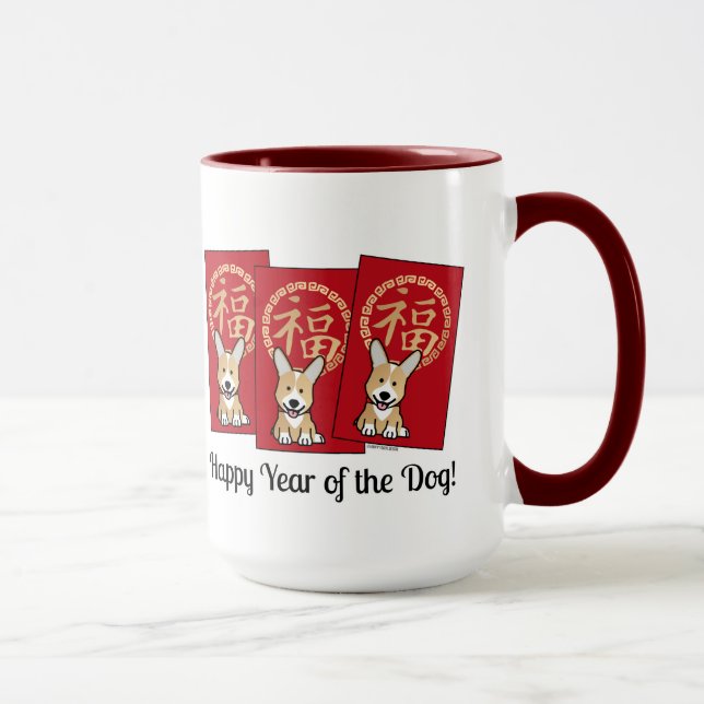 Mug Enveloppe rouge chinoise Lucky Corgi Année du chie (Droite)