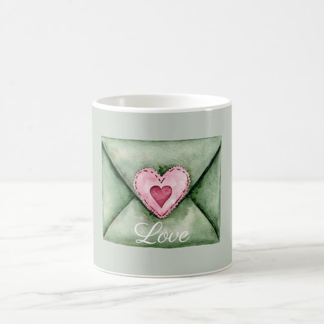 Mug Enveloppe verte cœur d'amour rose (Centre)