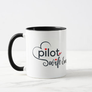 Mug Épouse de pilote Typographie & Avion Simple,Minima
