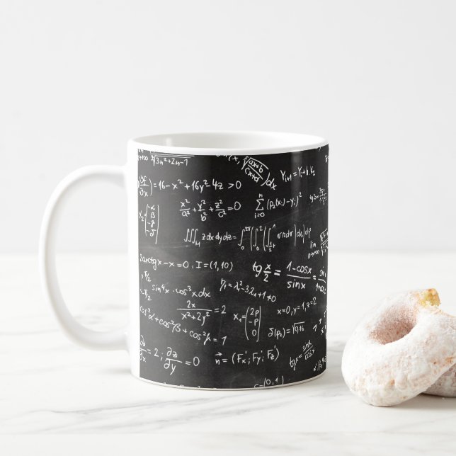 Mug Équations de formule mathématique de calque noir (Avec donut)