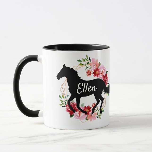 Mug Equestre Nom personnalisé Cheval floral (Gauche)