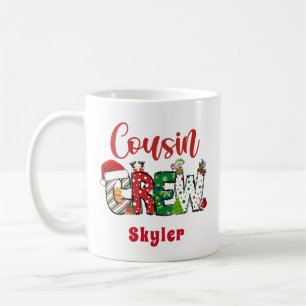 Mug Équipe de cousin rétro personnalisée Noël Doodle
