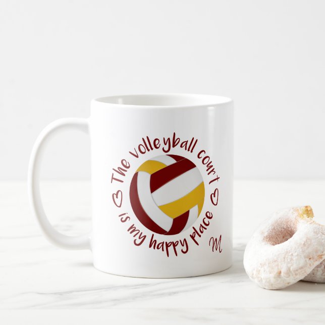 Mug équipe d'or maroon couleurs volleyball heureux lie (Avec donut)