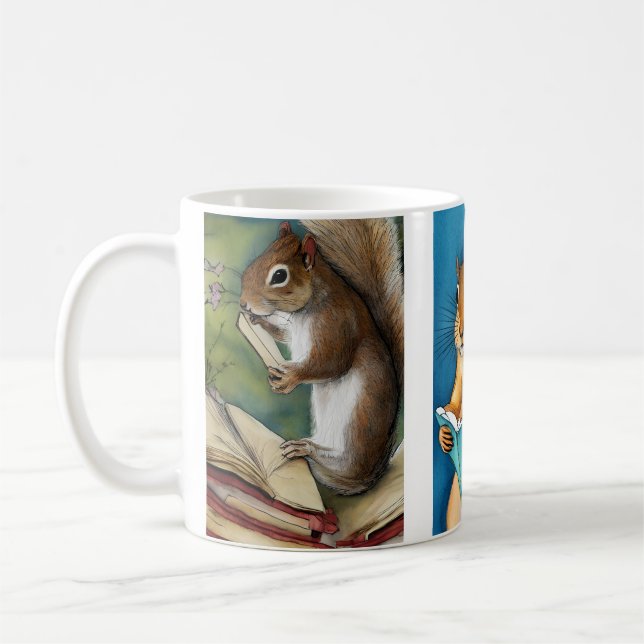 Mug Equirels Lecture Livres Aquarelle Illustrations (Gauche)