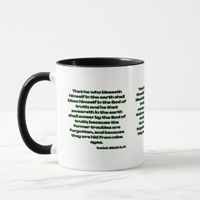 Mug Esaïe 65:16 KJV Bible Écriture Deux Tons (Gauche)