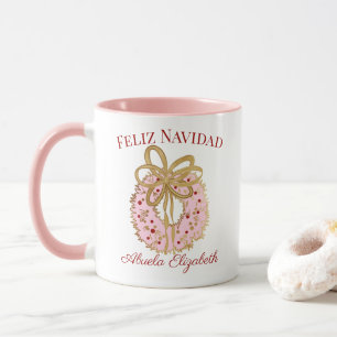 Mug Espagnol Custom Joyeux Noël Abuela Pink Wreath