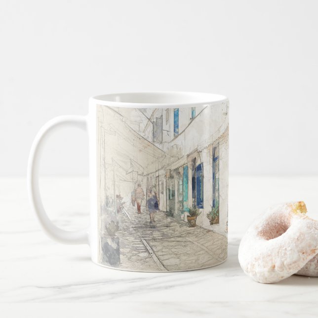 Mug Espèces de rues traditionnelles grecques, Grèce (Avec donut)