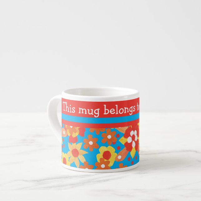 Mug Espresso Personnalisé : Fleurs Orange Ditsy (Devant gauche)