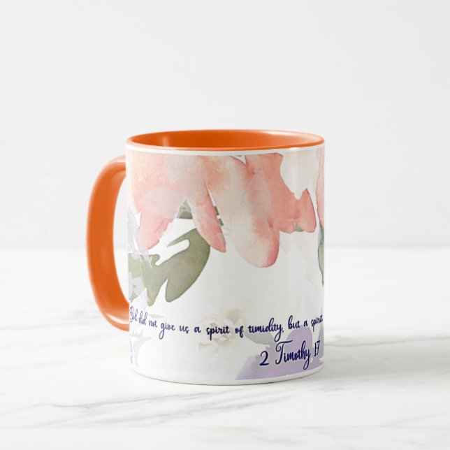 Mug Esprit de puissance aquarelle floral chrétien (Devant gauche)