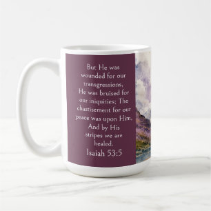 Mug esthétique des Highlands d'Écosse, Isaïe 53:5 Bibl