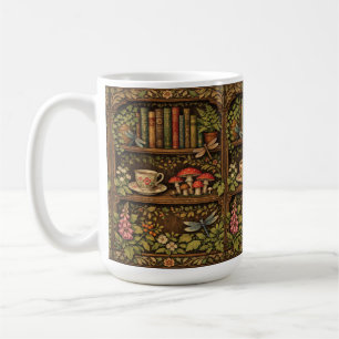 Mug Étagère de livres rétro champignons fleurs 