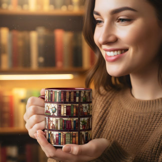 Mug Étagère de style vitrail amoureux du livre de café