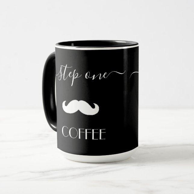 Mug Étape personnalisée Un CAFÉ Moustache Funny Hommes (Devant gauche)