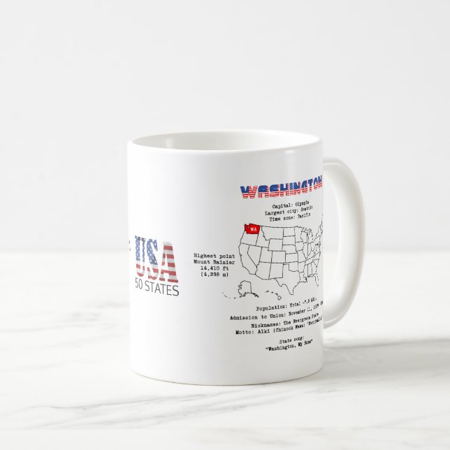 Mug Etat américain de Washington sur une carte et des  (Devant droit)