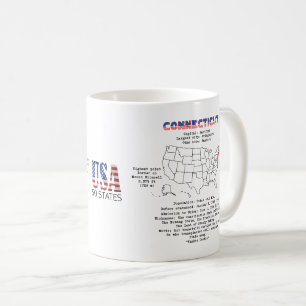 Mug État américain du Connecticut sur une carte et des