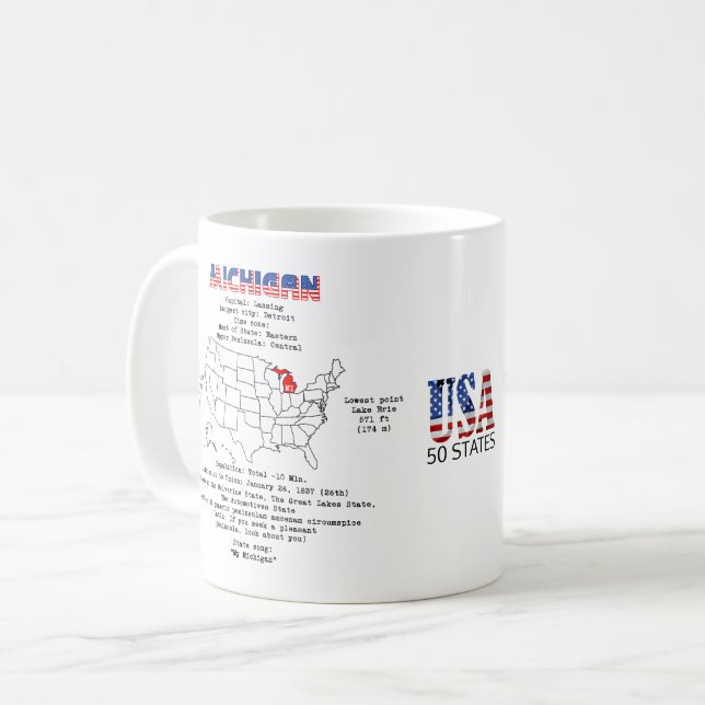 Mug État américain du Michigan sur une carte et des in (Devant gauche)