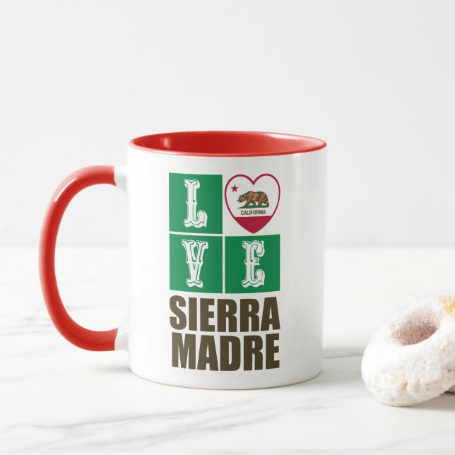 Mug Etat de la Californie Drapeau Heart Sierra Madre (Avec donut)