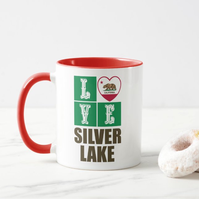 Mug États de Californie Drapeau Heart Silver Lake (Avec donut)