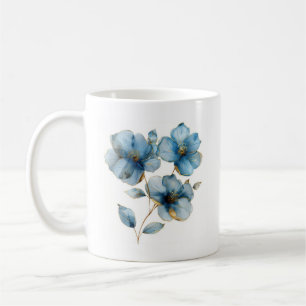 Mug Ethérée aquarelle azur bleu et or fleurs