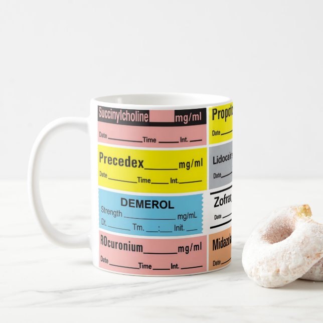 Mug Étiquette de médicaments d'anesthésie (Avec donut)